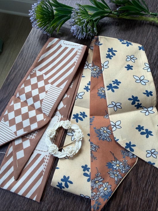 Fashion Jewelry Accessories - Accessory Trio Brooch Bone Colored Rose and 2 purse/hair Scarves